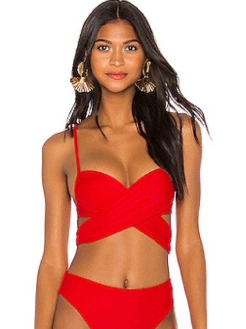 🌻NWOT LPA Red Underwire Bikini Top Wrap Around Ribbed Sweetheart Swim Top Size